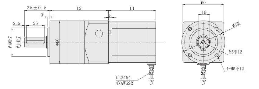 PE60行星减速步进电机尺寸图