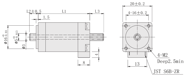 20mm中空轴步进电机尺寸图 20mm中空轴步进电机尺寸图