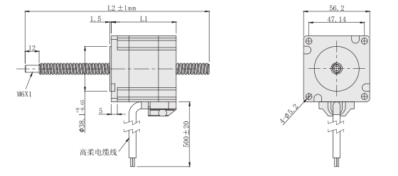 57mm贯通轴直线丝杆电机尺寸图