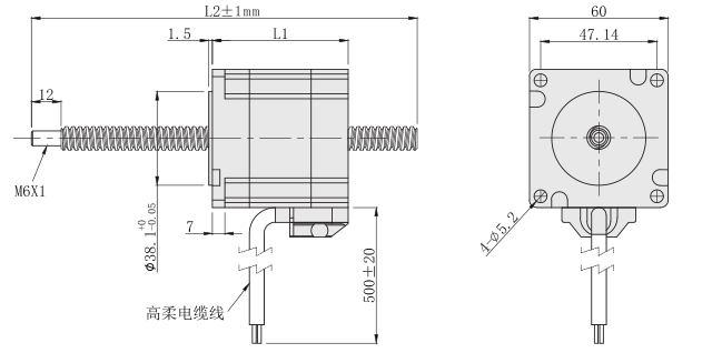 60mm贯通轴丝杆电机尺寸图