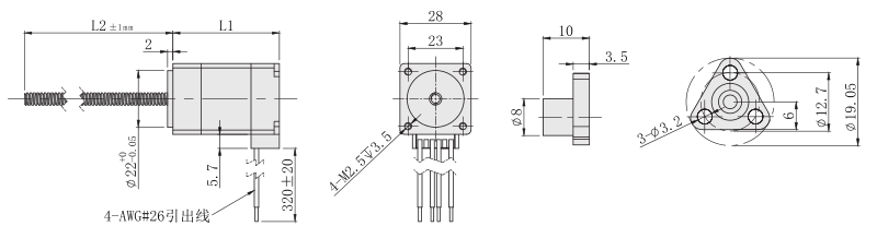 28mm外部驱动丝杆电机尺寸图