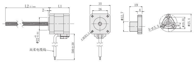 35mm外部驱动丝杆电机尺寸图